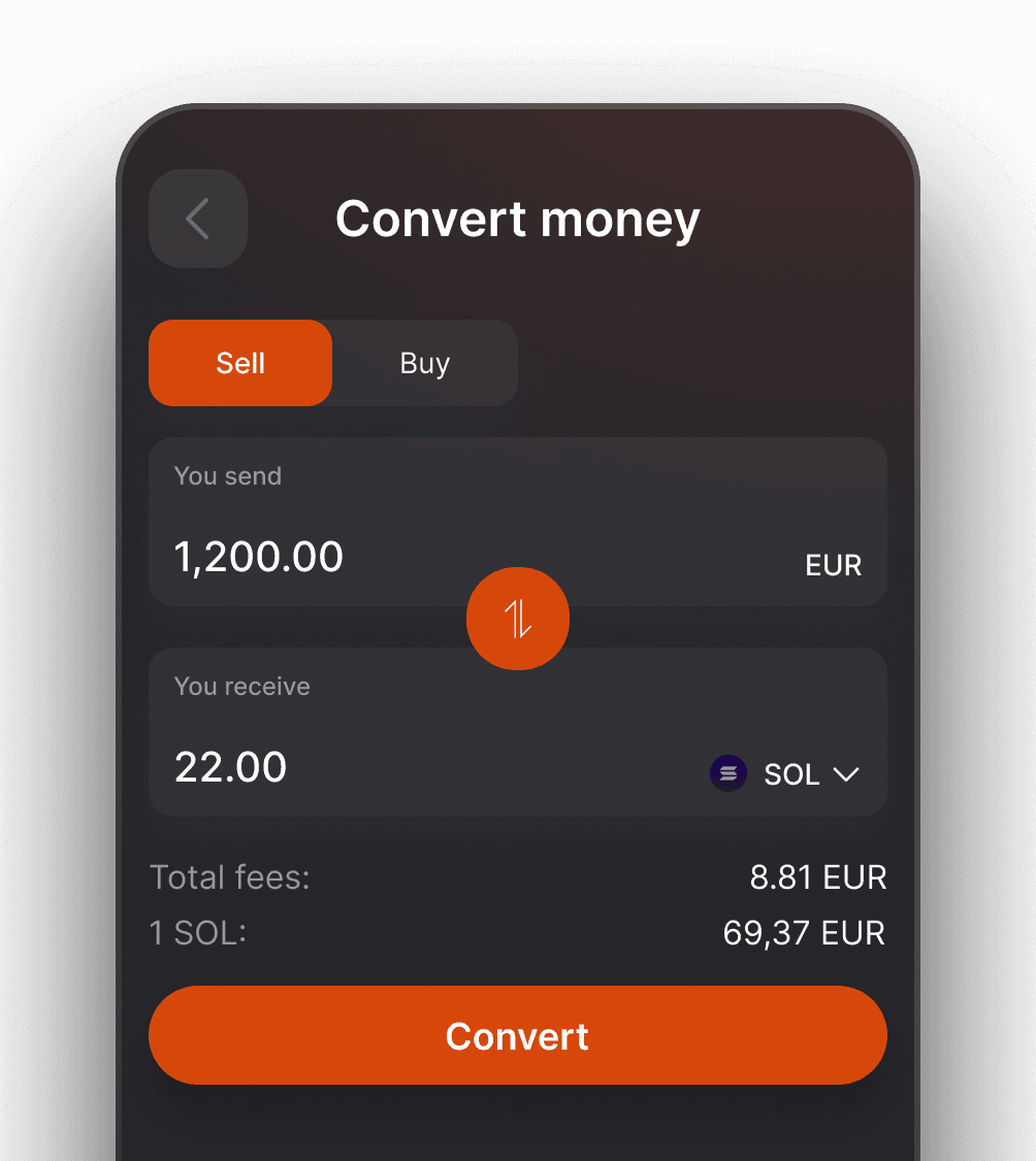 Convert crypto to EUR securely