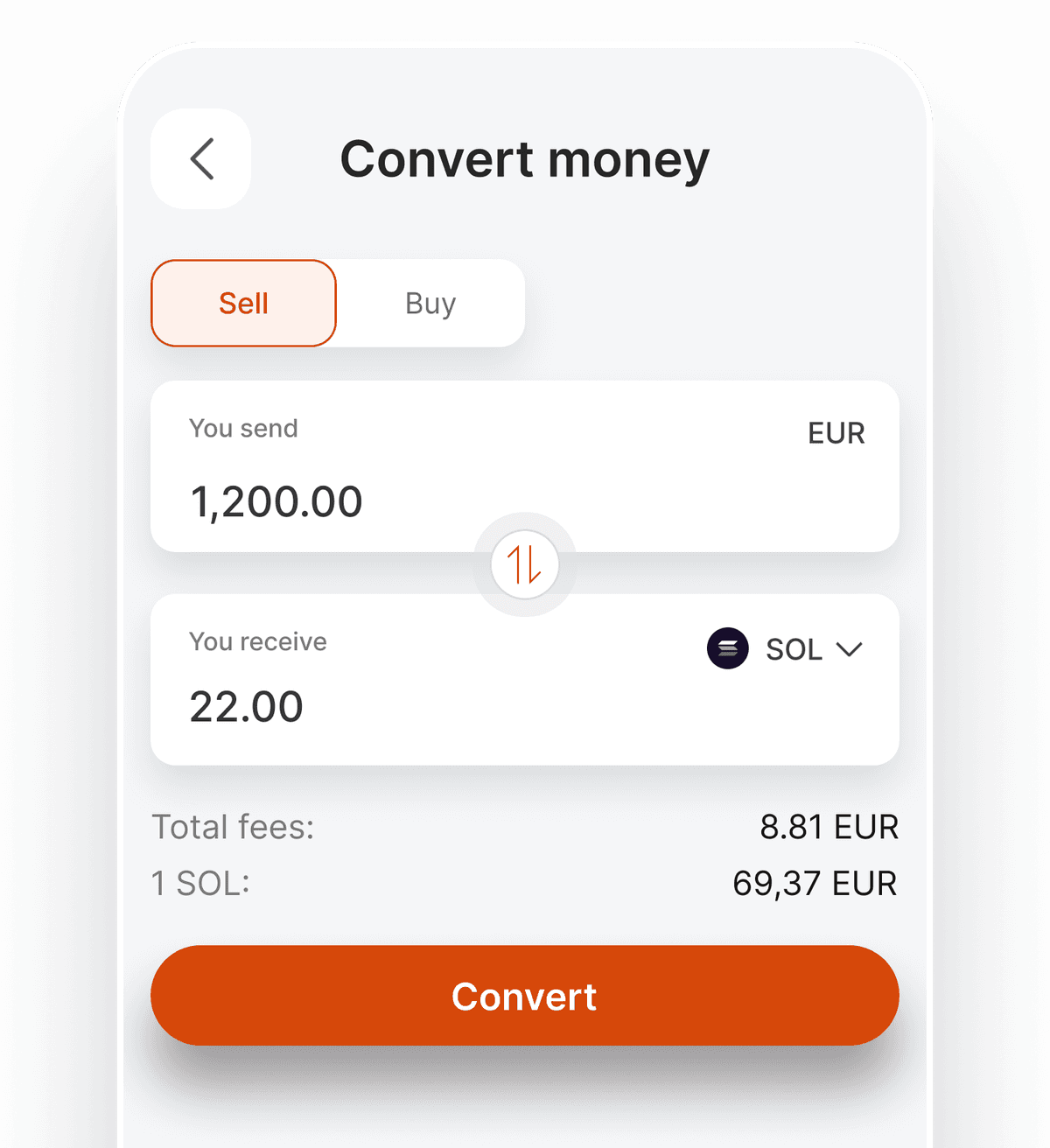 Convert crypto to EUR securely